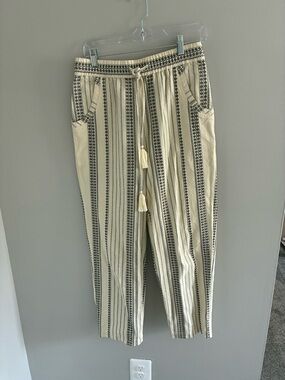 Anthropologie Cream Pants with Black Vertical Stripe Pattern
